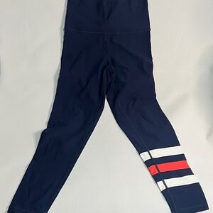 Aerie chill play move Navy Leggings with Red and White Stripes
